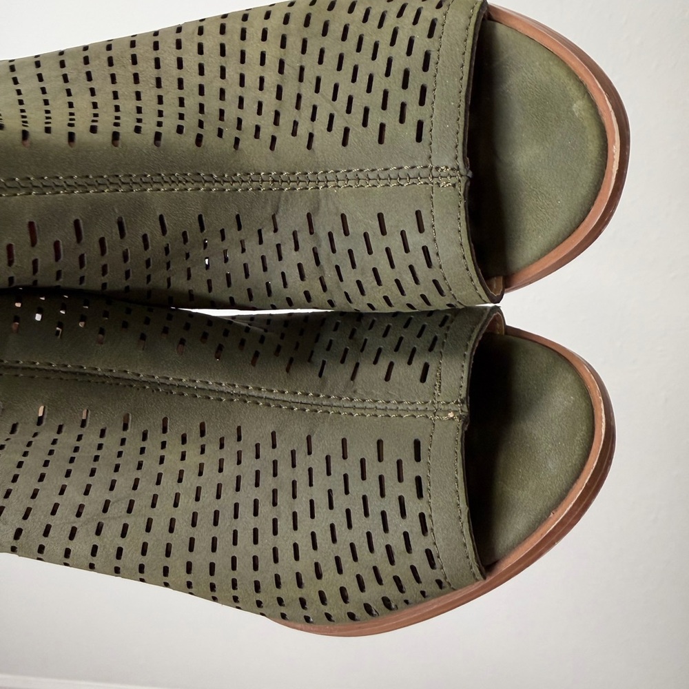 RESTRICTED Olive Peep-Toe Ankle Boots - Picture 6 of 12